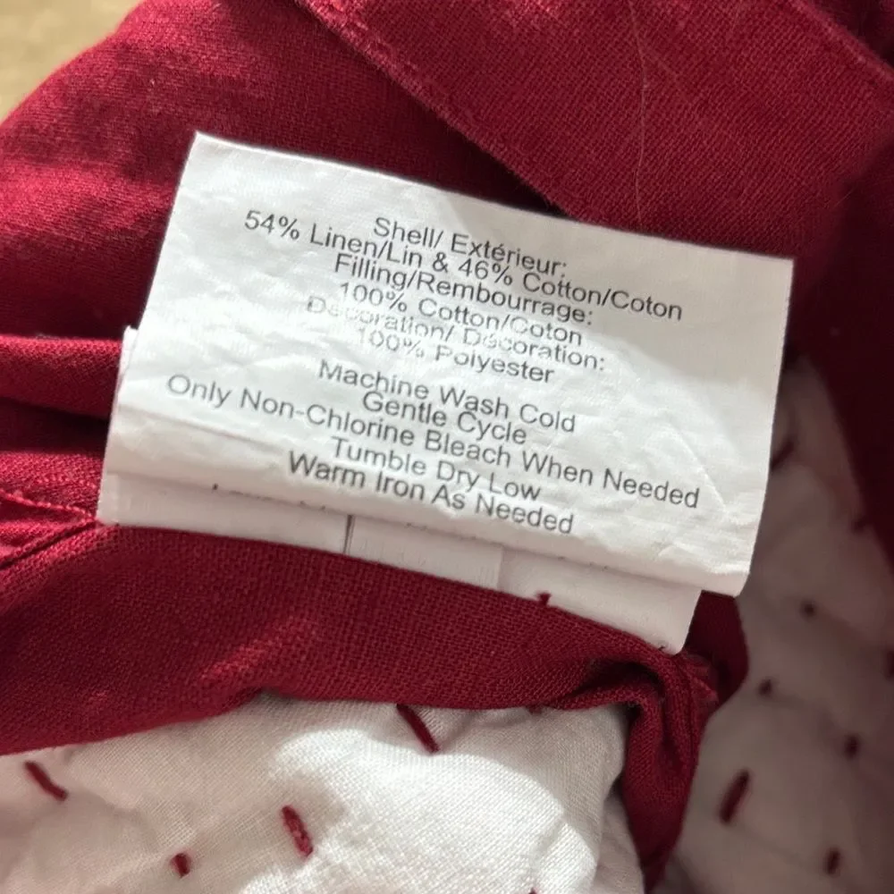 Pottery barn red pillow case standard knit linen/cotton top tie